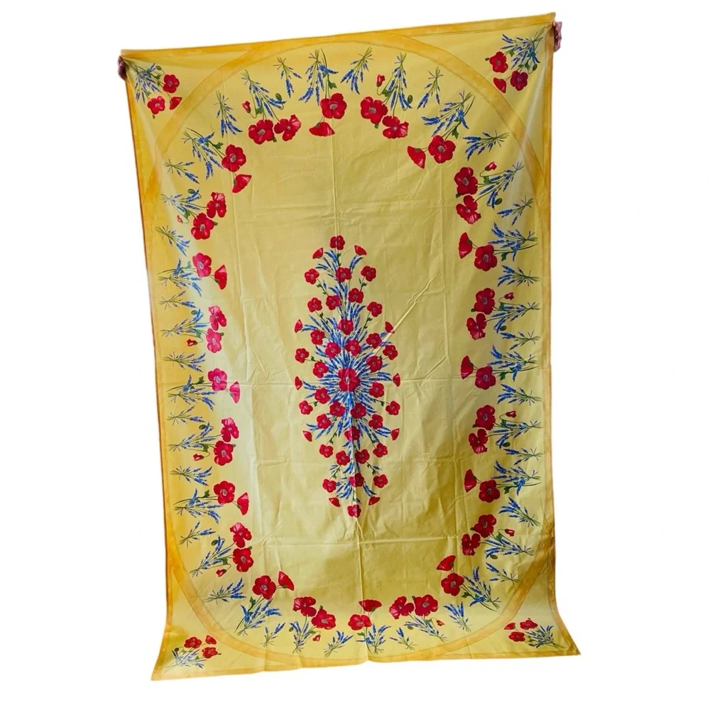 La Cigale Table Cloth Poppy Lavender Yellow Background Rectangle Approx 60X96